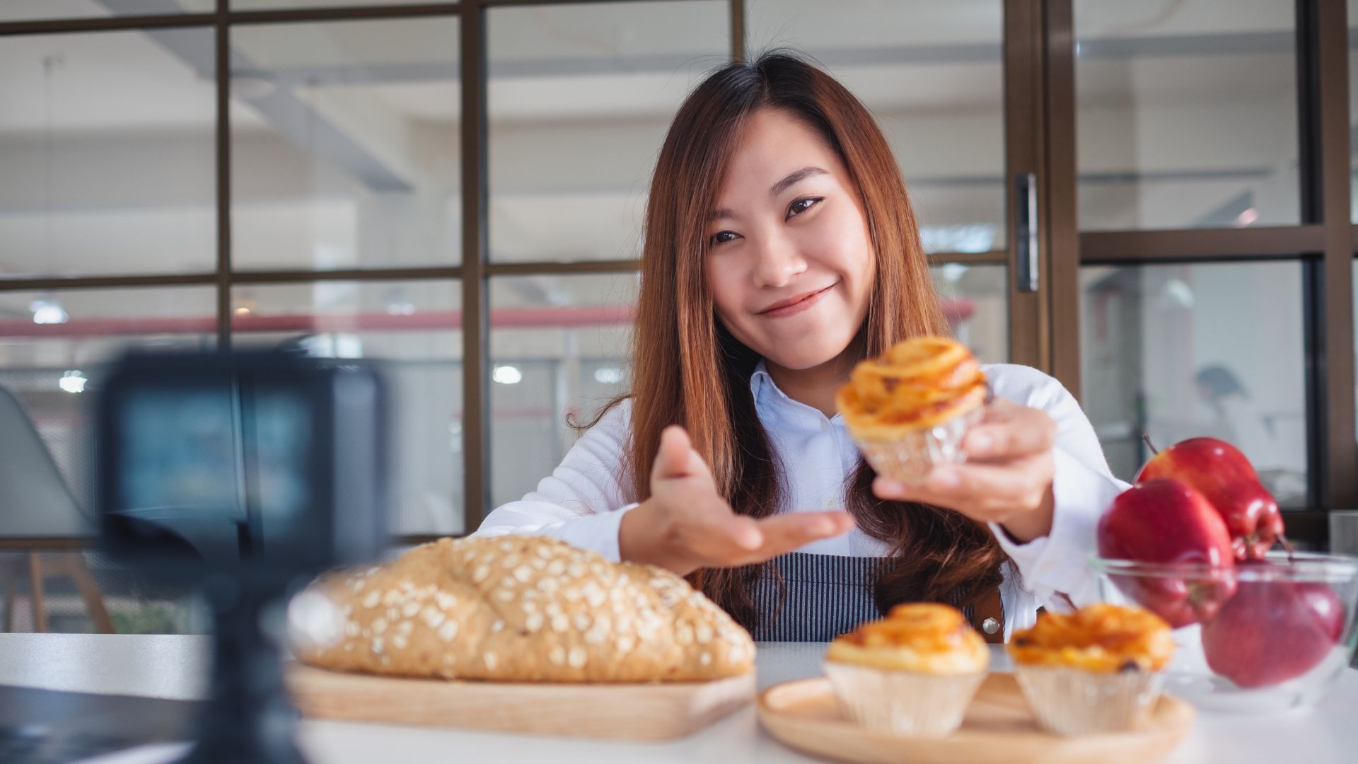 Content creator filming food content